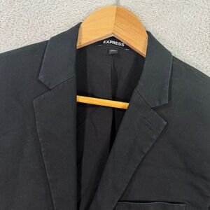 Express Blazer Jacket Men 36R Black Stretch Cotton Notch Lapel Slim Fit Preppy